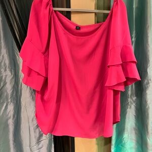 SHEIN Pink Flutter Sleeve Ruffled Blouse